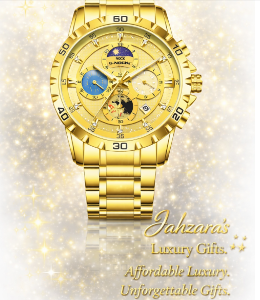 Gold Luminous Chronograph Watch | Moon Phase Dial Men's Luxury Watch