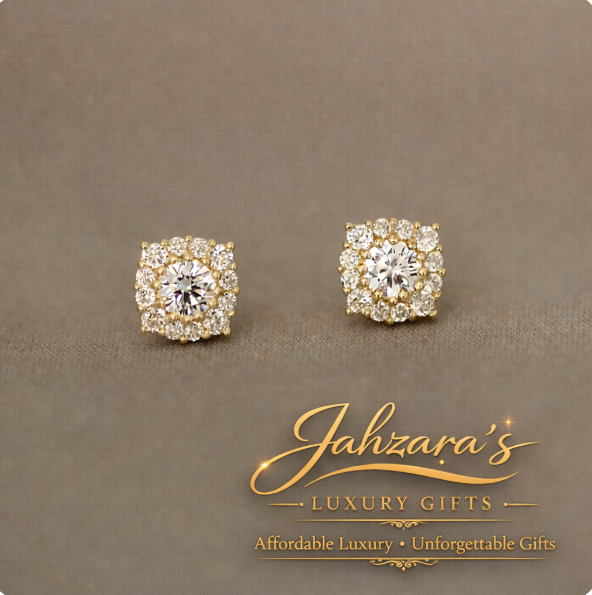 Square Princess-Cut Zircon Stud Earrings - 9K Gold | Baroque Style