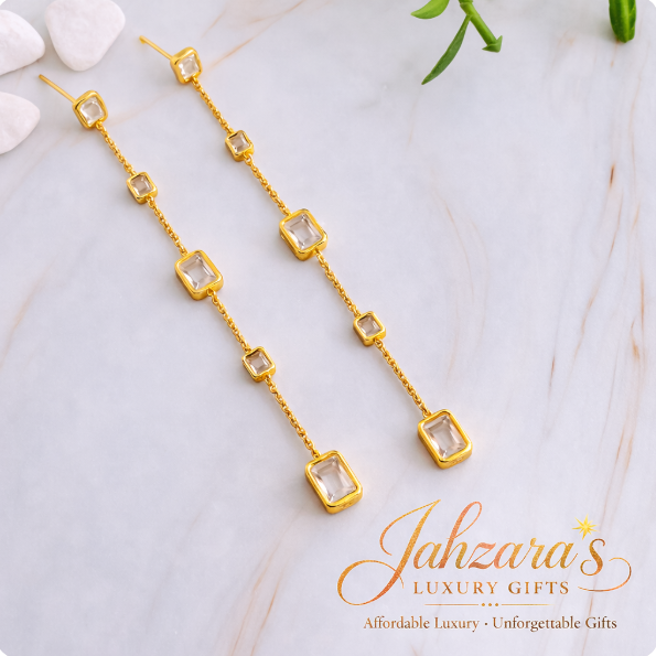 Five Stones Dangle Drop Earrings - 18K Gold Plated