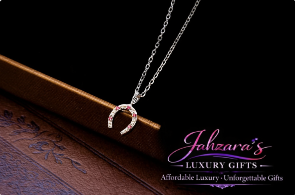Reversible Horseshoe Pendant Necklace - 9K Gold with Moissanite & Ruby | 2-in-1 Design