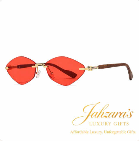 Rimless Diamond-Eye Luxury Sunglasses | Wood Temple | Gold Frame | Jahzara's Luxury Gifts
