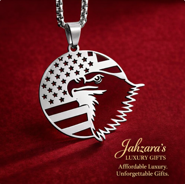American Eagle Flag Pendant Necklace | Stainless Steel | Men's Luxury Patriotic Jewelry