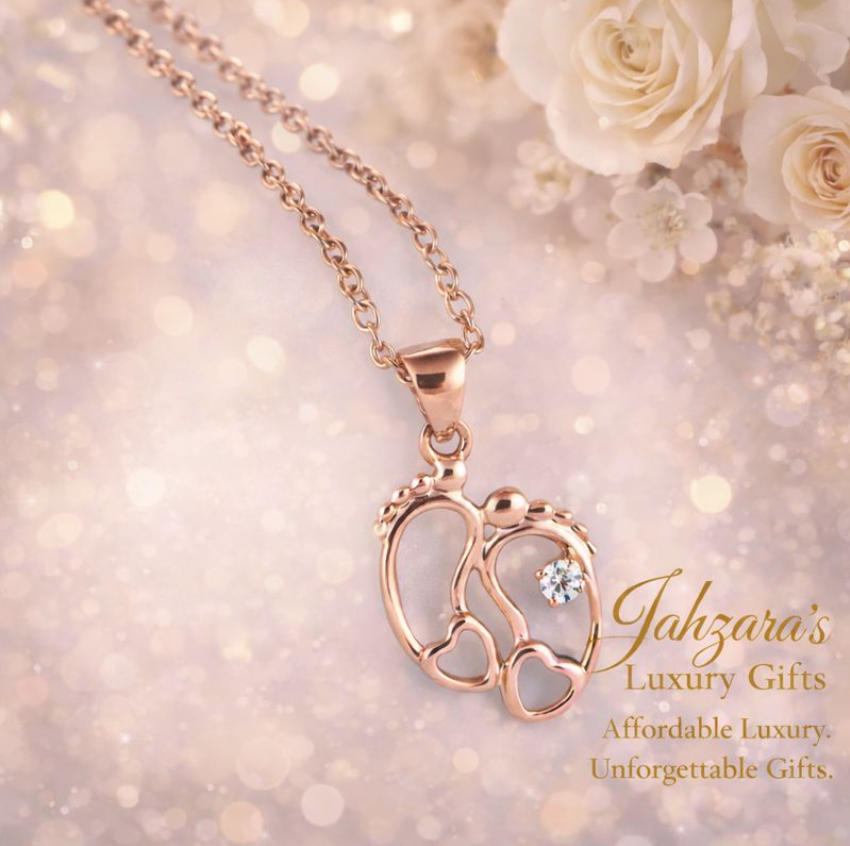 18K Rose Gold Moissanite Footprint Pendant Necklace | Heart Cutout Fine Jewelry