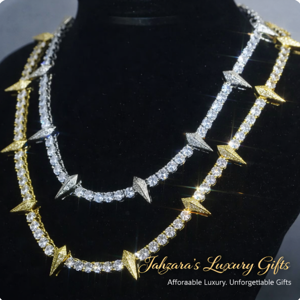 Iced Out Spike Tennis Chain Necklace - Gold or White Gold | Warrior Luxury Jewelry