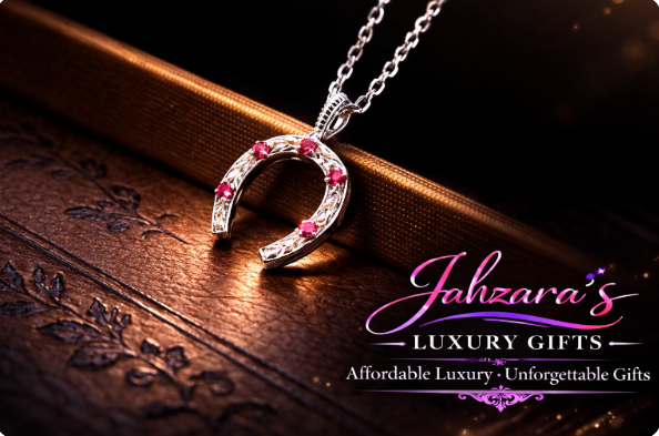 Reversible Horseshoe Pendant Necklace - 9K Gold with Moissanite & Ruby | 2-in-1 Design