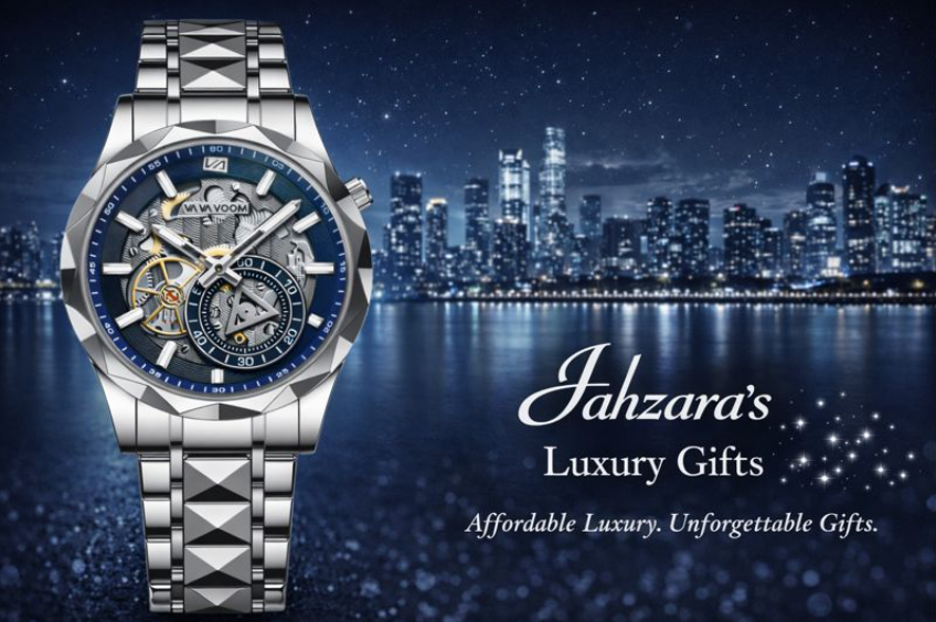 Silver Skeleton Dial Quartz Watch | Navy Blue Stainless Steel Men's Watch