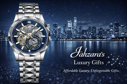 Silver Skeleton Dial Quartz Watch | Navy Blue Stainless Steel Men's Watch