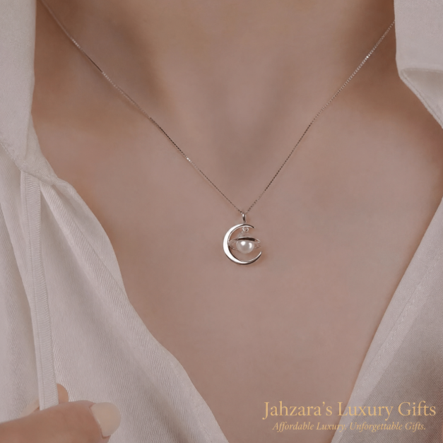Celestial Moon & Pearl Necklace | 925 Sterling Silver | Luxury Gift