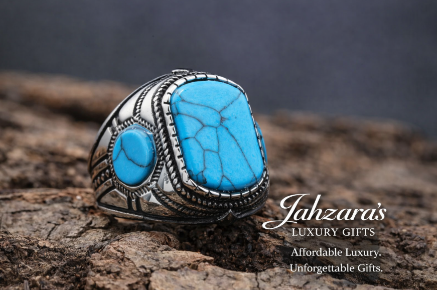 Men's Triple Turquoise Stone Ring — Stainless Steel | Vintage Gemstone Signet | Sizes 7–15