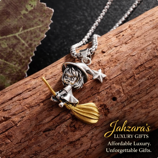 Witch Flying Broom Pendant Necklace | Titanium Steel | Women's Luxury Statement Jewelry