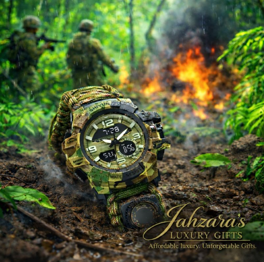 Army Green Outdoor Survival Watch | Compass, Thermometer & Multi-Tool