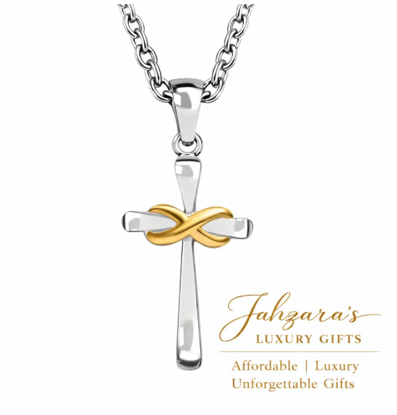 Infinity Cross Pendant Necklace — Silver with Gold Infinity Knot