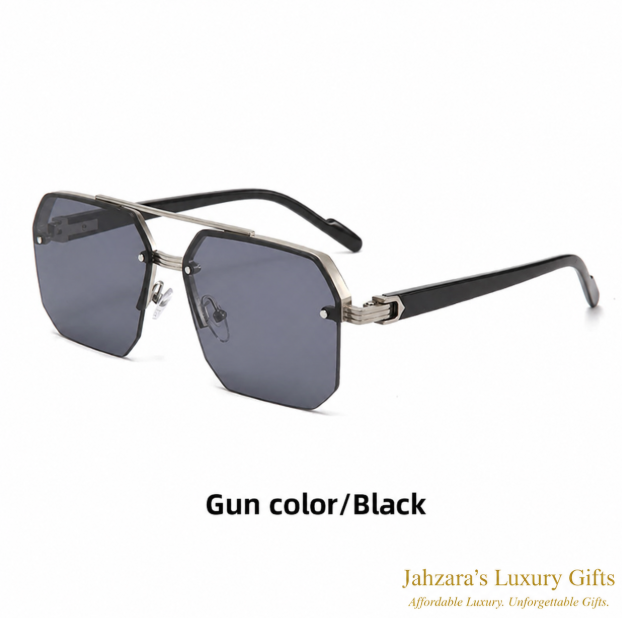 Double Bridge Half-Frame Square Sunglasses — Retro Luxury Unisex Eyewear
