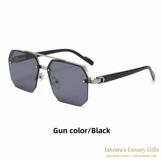 Double Bridge Half-Frame Square Sunglasses — Retro Luxury Unisex Eyewear