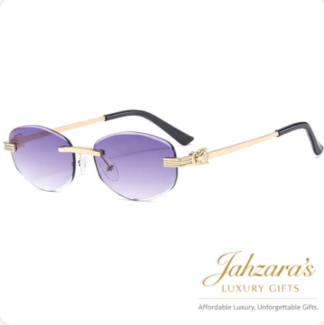 Gold Lion Rimless Oval Sunglasses | Frameless Luxury Eyewear | Men's Designer Style | UV Protection