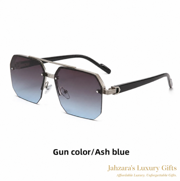 Double Bridge Half-Frame Square Sunglasses — Retro Luxury Unisex Eyewear