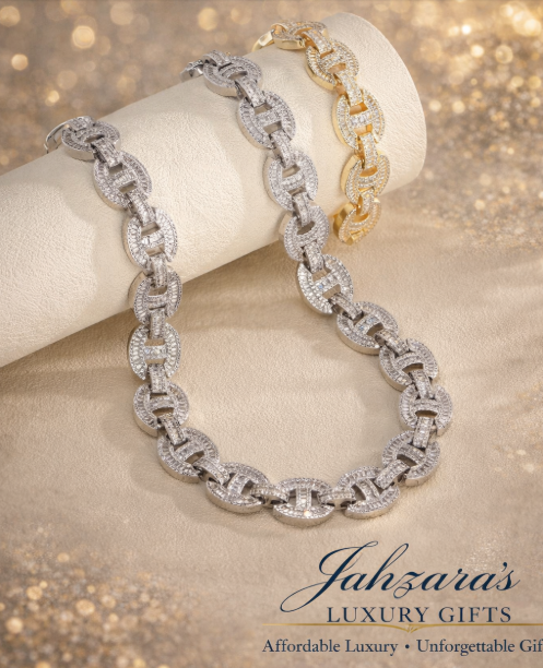 15mm Iced Out Baguette Mariner Link Chain Necklace - Gold or White Gold | Luxury Hip Hop Jewelry
