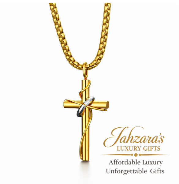 Twisted Faith Cross Pendant Necklace | Gold & Silver Titanium Steel Unisex Faith Jewelry