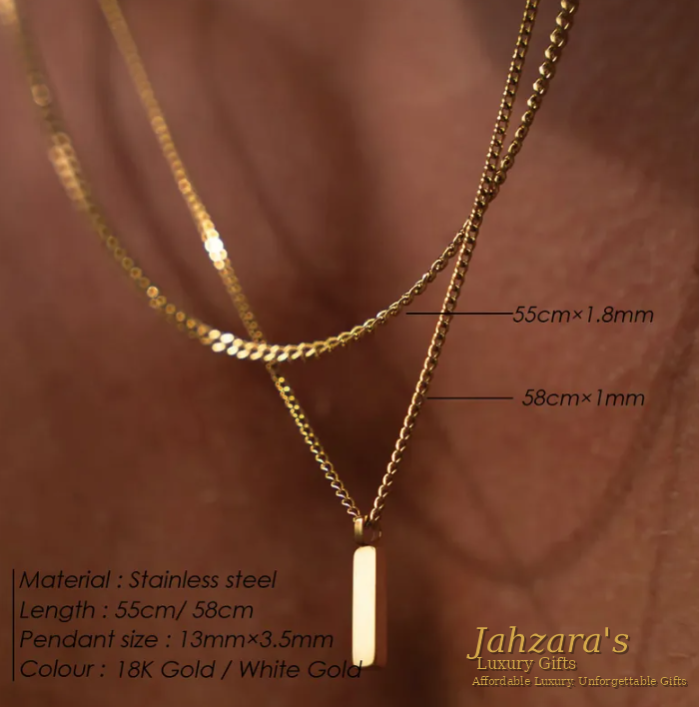 Double Layer Bar Pendant Necklace | 18K Gold & Silver | Stainless Steel