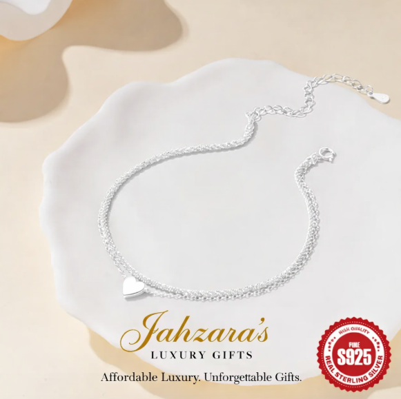 925 Sterling Silver Double Layer Heart Anklet | Dainty Layered Chain