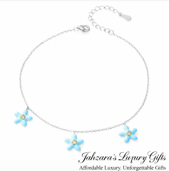 Blue Flower Charm Anklet — 925 Sterling Silver | Enamel & Zircon | Gold & Silver | Luxury Beach Jewelry