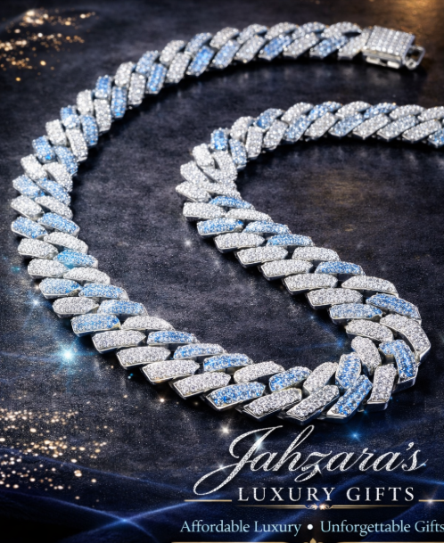 14mm Iced Out Diamond Cuban Link Chain - Blue & White Zircon or Silver | Hip Hop Luxury Necklace