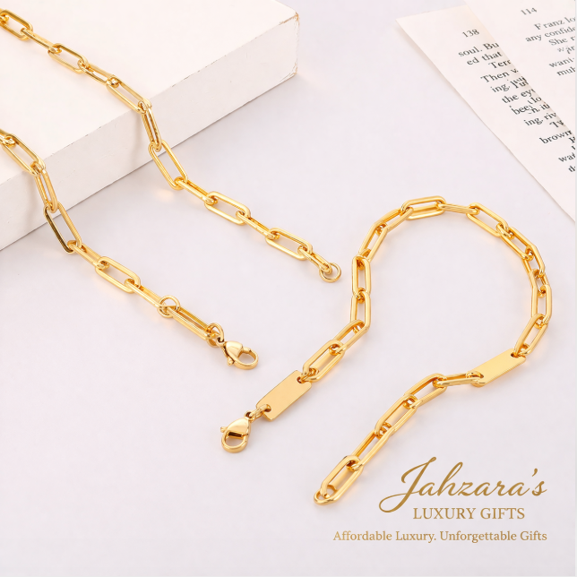 Paperclip Chain Necklace & Bracelet Set — 18K Gold & Silver | Stainless Steel