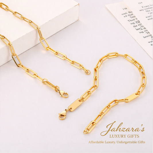 Paperclip Chain Necklace & Bracelet Set — 18K Gold & Silver | Stainless Steel