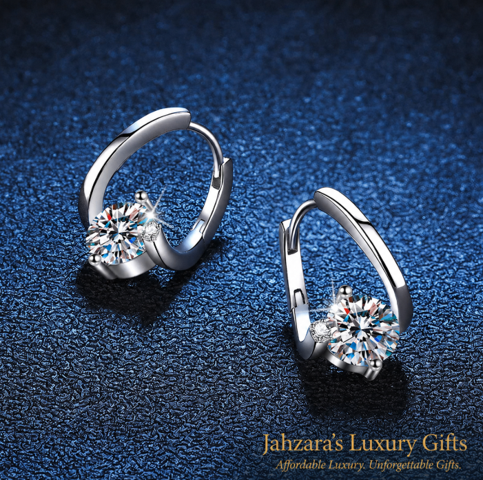1ct Moissanite Geometric Hoop Earrings | 925 Sterling Silver | GRA Certified | Luxury Gift For Her