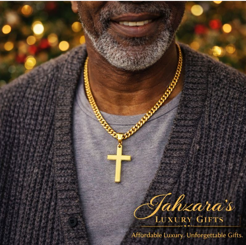 Gold Cross Cuban Link Chain - Gift for Dad