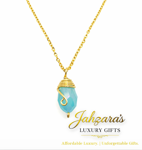 Gold Birthstone Necklace — Wire-Wrapped Crystal Pendant | All 12 Months | Fair Trade