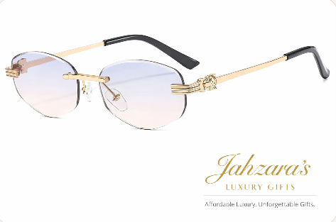 Gold Lion Rimless Oval Sunglasses | Frameless Luxury Eyewear | Men's Designer Style | UV Protection