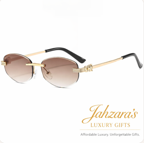 Gold Lion Rimless Oval Sunglasses | Frameless Luxury Eyewear | Men's Designer Style | UV Protection