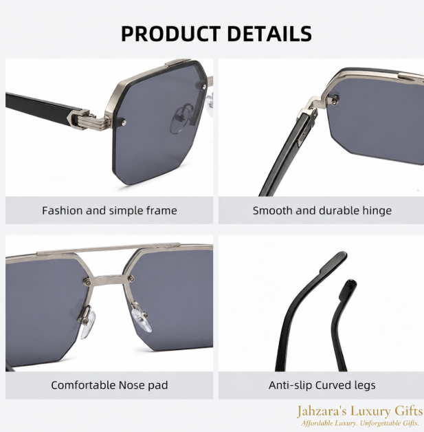 Double Bridge Half-Frame Square Sunglasses — Retro Luxury Unisex Eyewear