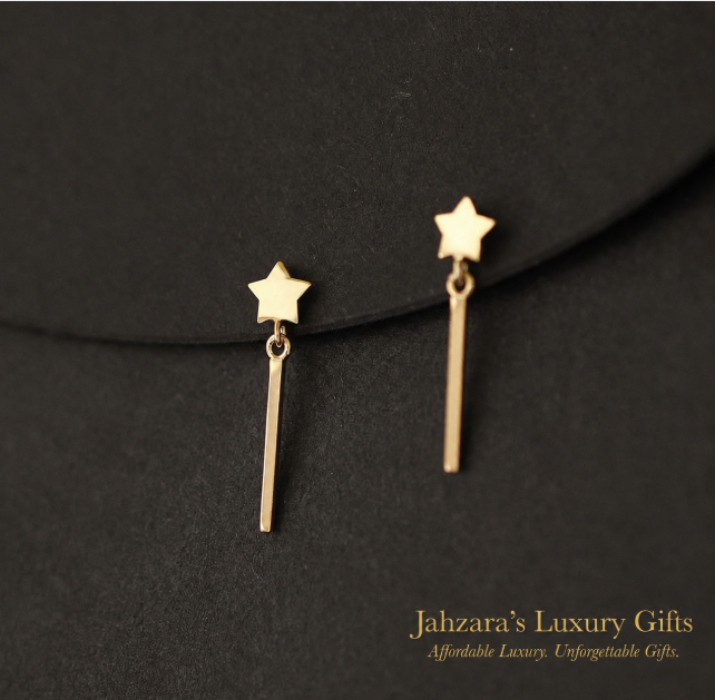 9K Gold Star & Bar Drop Earrings | Celestial Dangle Studs
