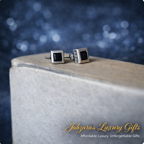 Black Diamond Square Stud Earrings - 925 Silver | Unisex Luxury Jewelry