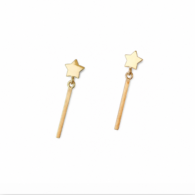 9K Gold Star & Bar Drop Earrings | Celestial Dangle Studs