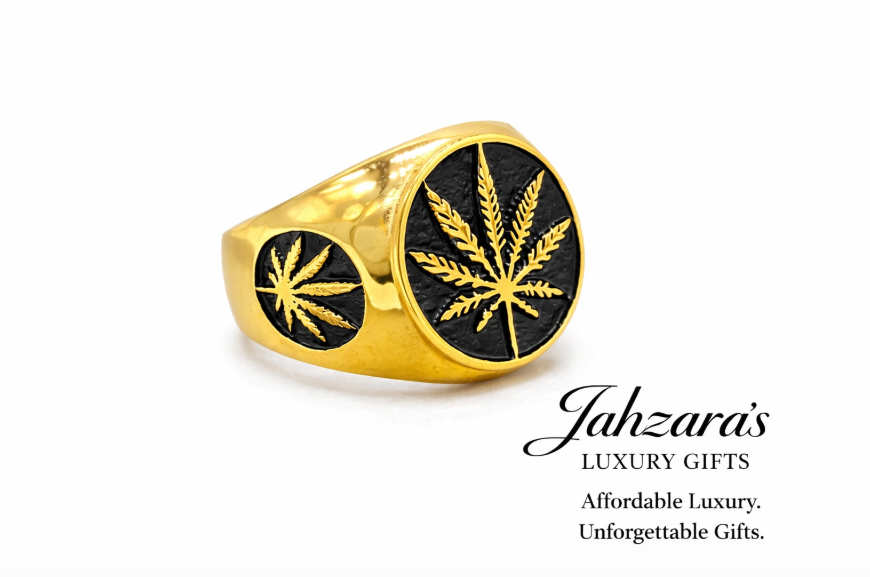 Men's Gold Botanical Leaf Signet Ring | Titanium Steel | Luxury | Jahzara's Luxury Gifts