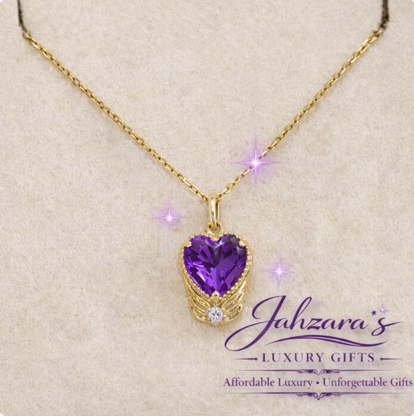 Purple Amethyst Heart Pendant Necklace - 9K Gold | Romantic