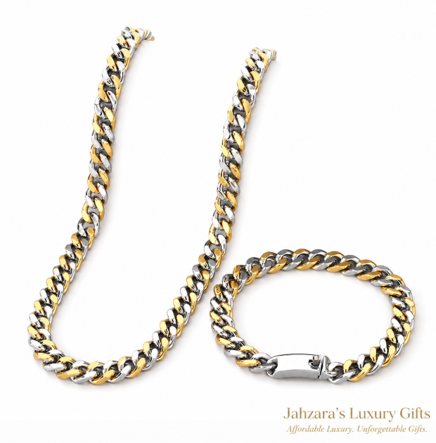 Cuban Link Chain & Bracelet Set — IP Gold Stainless Steel | Silver, Gold & Two-Tone