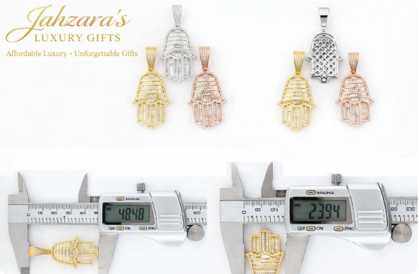 GRA Certified Moissanite Iced Out Hamsa Hand Pendant Necklace | Gold, Rose Gold & White Gold