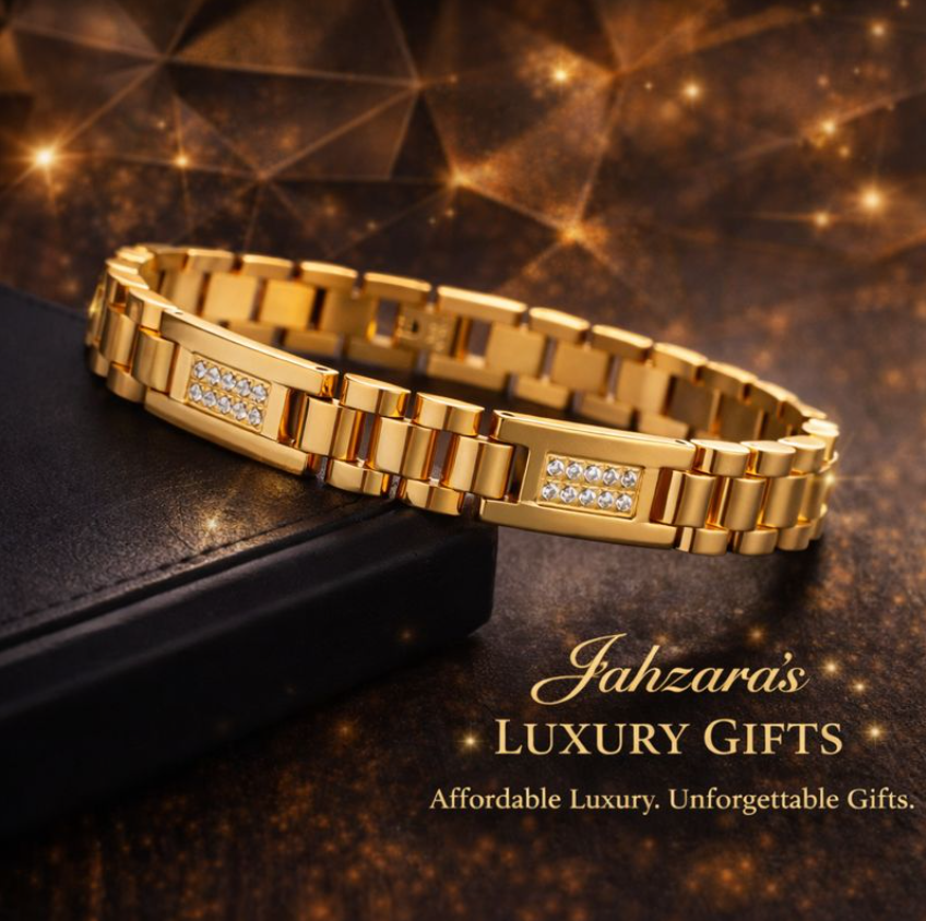 Gold Diamond Edge Titanium Bracelet | Embedded Diamond Accents Unisex Luxury Bracelet
