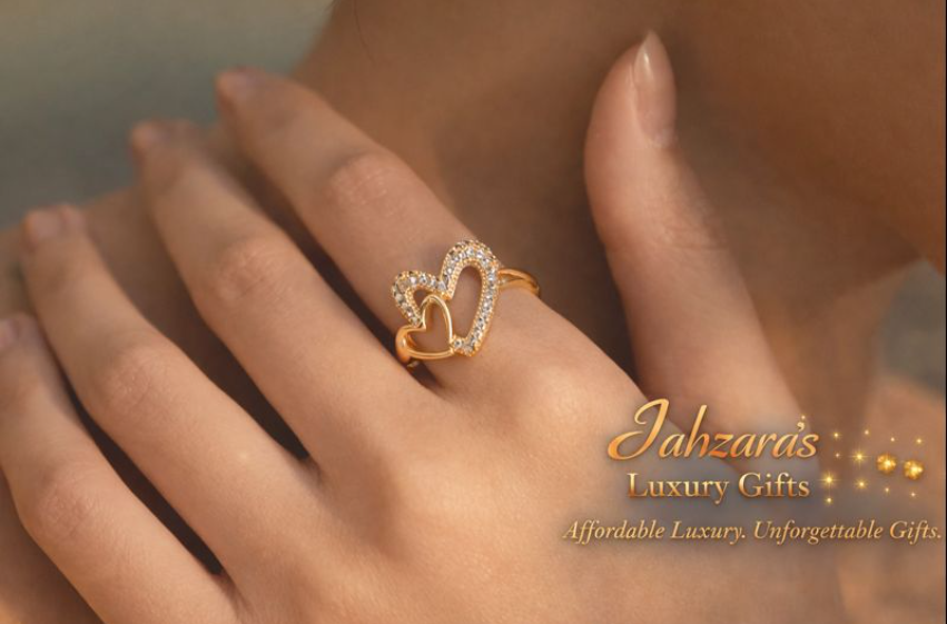 Gold Hollow Heart Ring | 18K Gold Plated Adjustable Zircon Ring