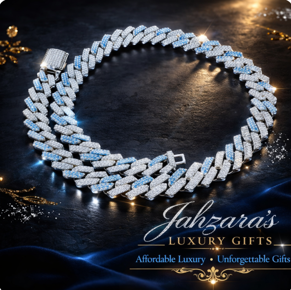 14mm Iced Out Diamond Cuban Link Chain - Blue & White Zircon or Silver | Hip Hop Luxury Necklace