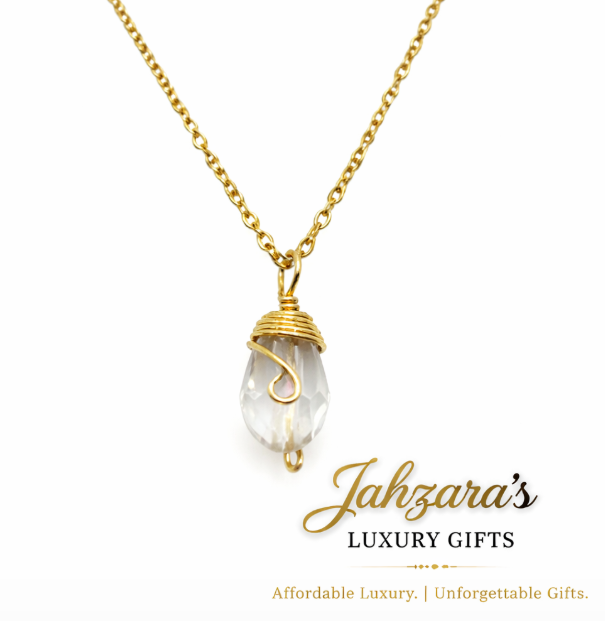 Gold Birthstone Necklace — Wire-Wrapped Crystal Pendant | All 12 Months | Fair Trade