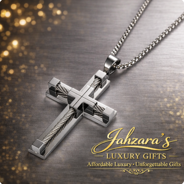 Men's Cross Pendant Necklace - 316L Stainless Steel Cable Wire Design | Silver, Gold, Black & Two-Tone