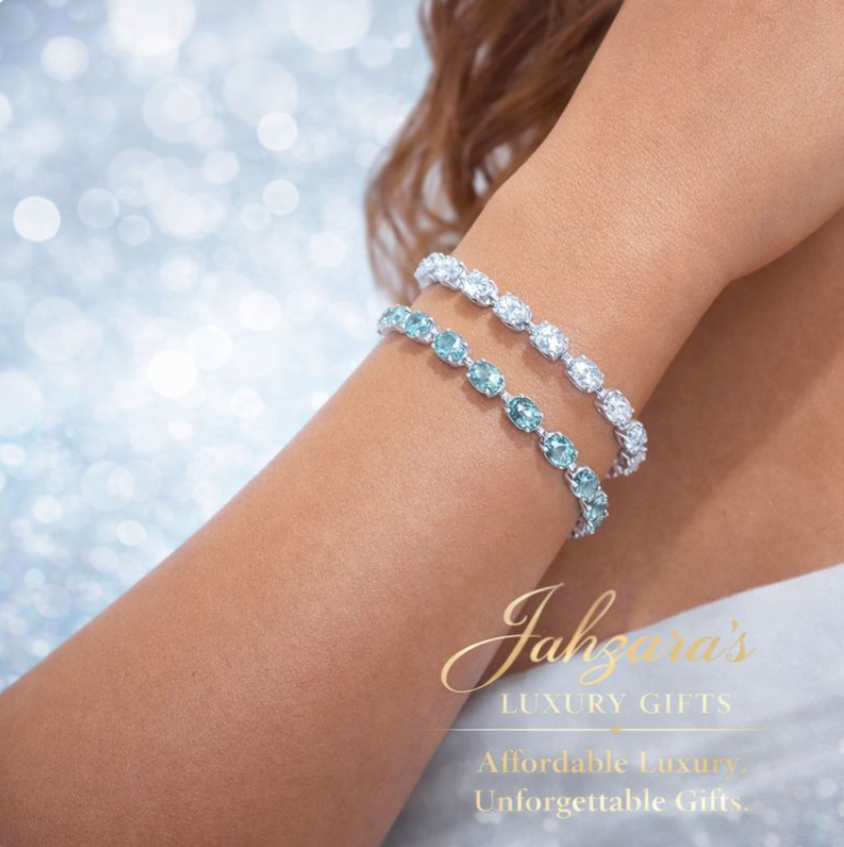Moissanite Tennis Bracelet | 18K White Gold Plated | White or Blue-Green