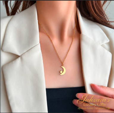 Celestial Moon & Star Pendant Necklace | Gold & Silver | 316L Stainless Steel