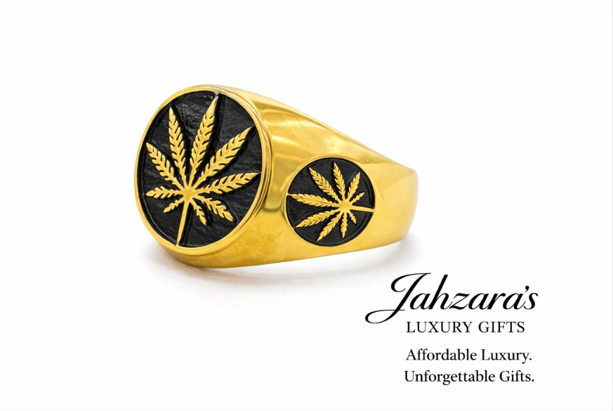Men's Gold Botanical Leaf Signet Ring | Titanium Steel | Luxury | Jahzara's Luxury Gifts