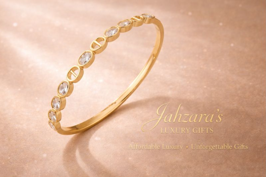 Gold Luxury Bangle Bracelet | Crystal Embellished Minimalist Women's Bracelet
